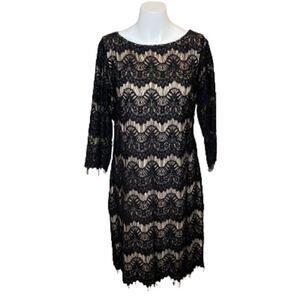 Jessica Howard black eyelash lace 3/4 sleeve dress size 8